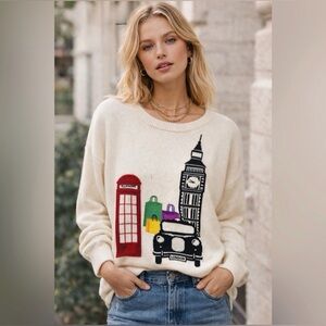 Cream Sweater with Embroidery London Motif - NWOT - Size L